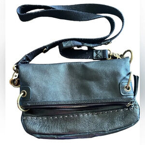 The SAK Black Leather Shoulder Crossbody Handbag Happy & Free Festival Bag